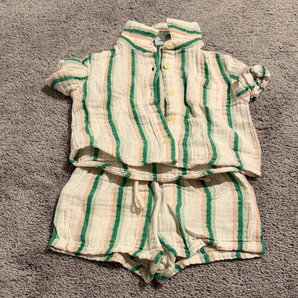 Old Navy Kids Matching Set - Green and Cream Stripes